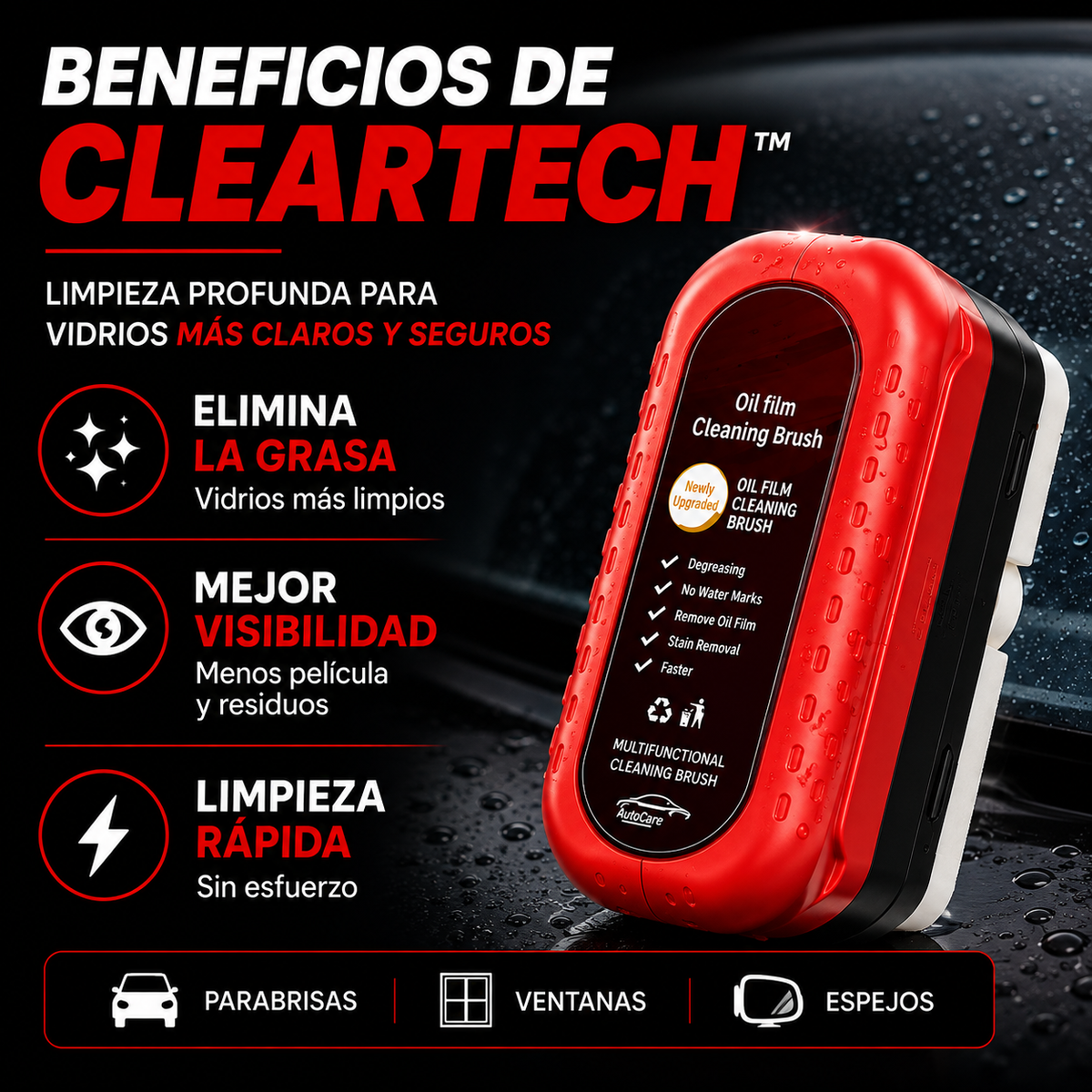ClearTech™ — Cepillo Inteligente para Vidrios