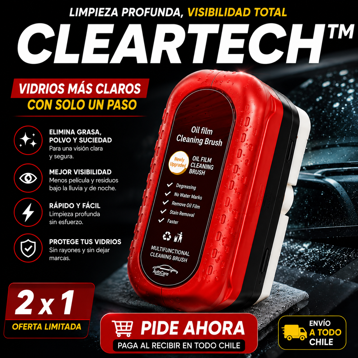 ClearTech™ — Cepillo Inteligente para Vidrios